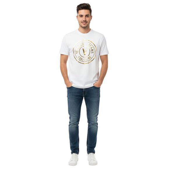 Versace Jeans Couture White/Gold Mens Oversized Screen Print Logo T-Shirt